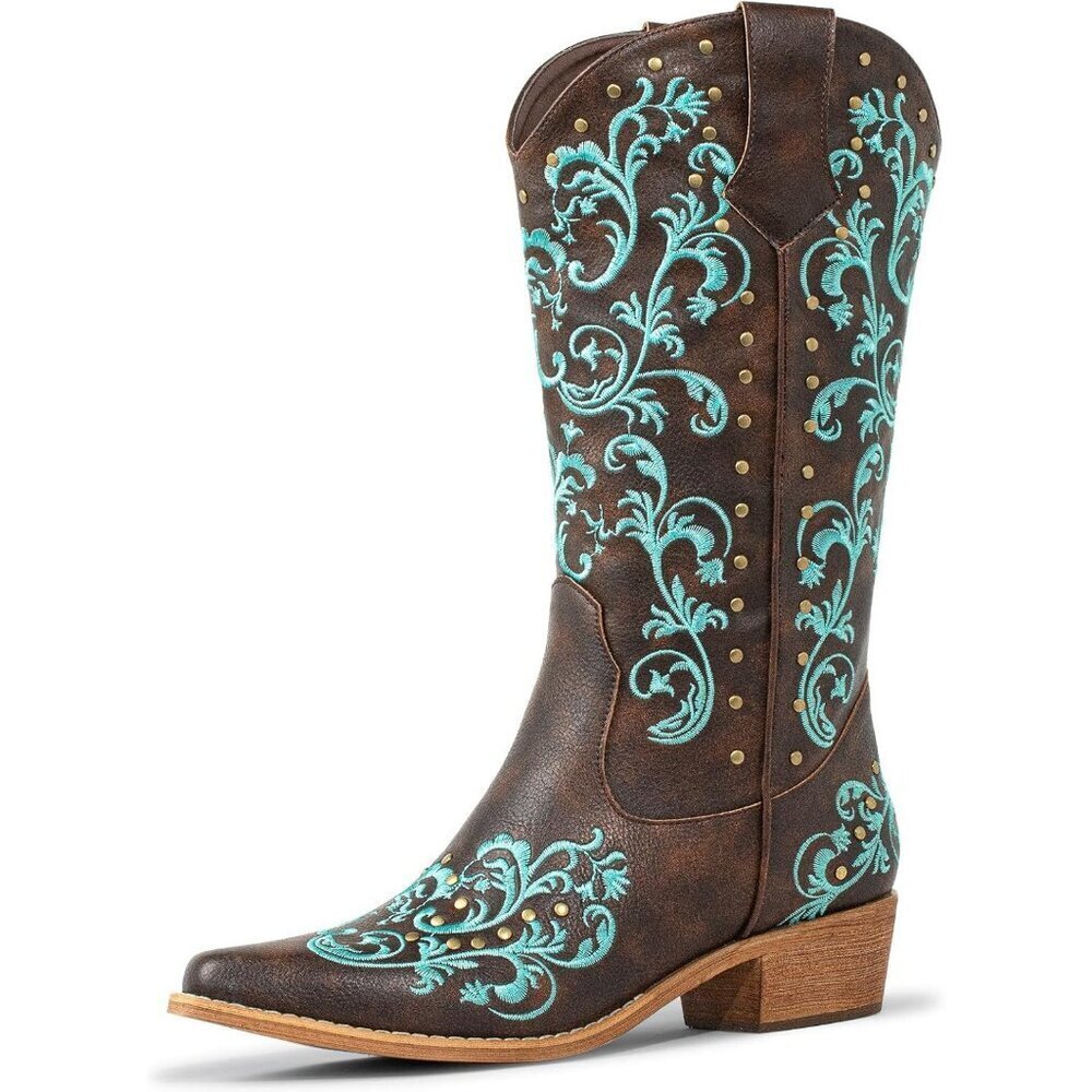 SheSole Ladies Cowboy Boots Fashion Toe Mid Calf Women's Western Cowgirl Boots